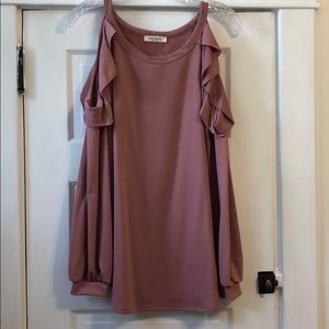 Light weight, ruffled cold shoulder sweater